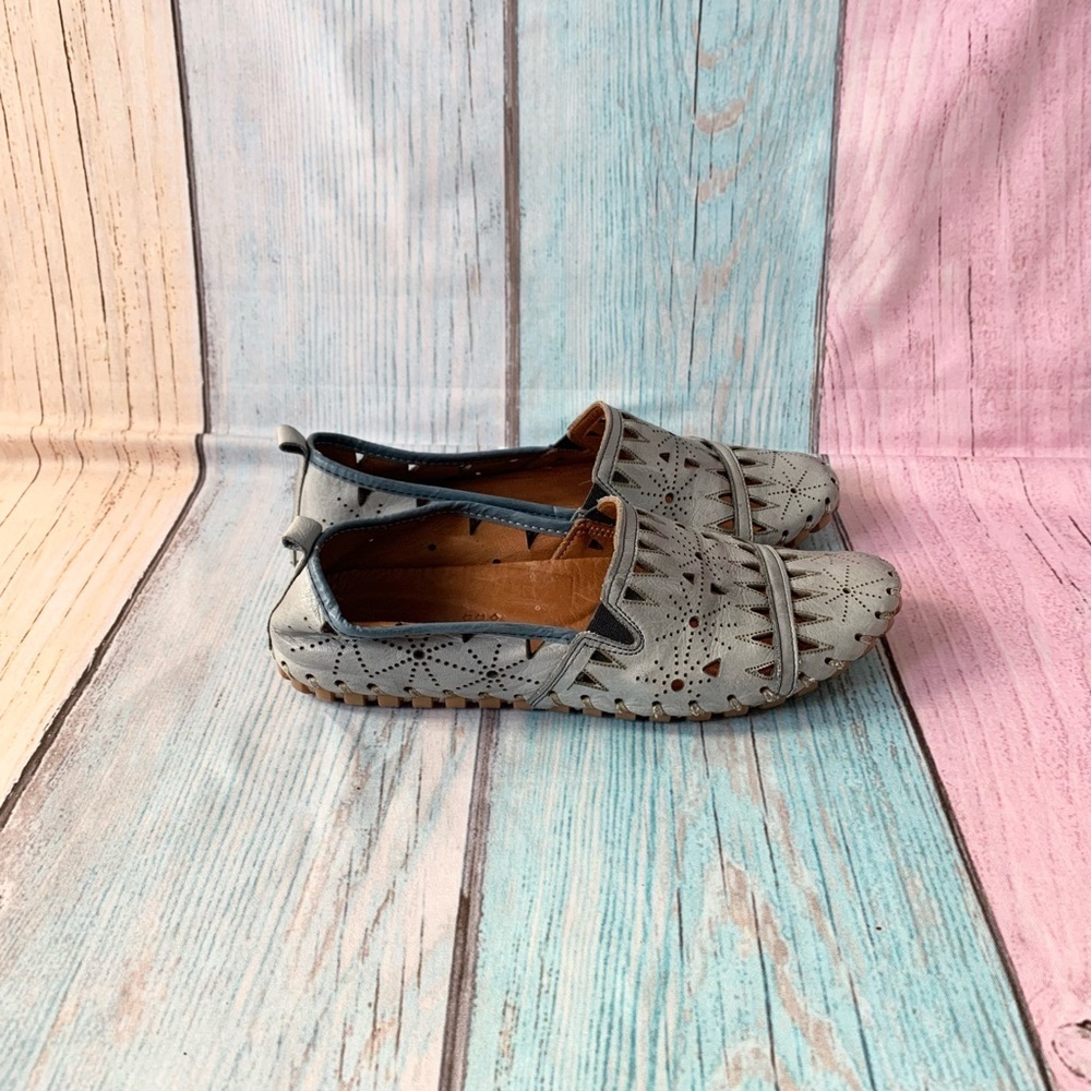 Baby blue spring step fusaro Perforated leather Slip-On Loafers - Picture 8 of 12